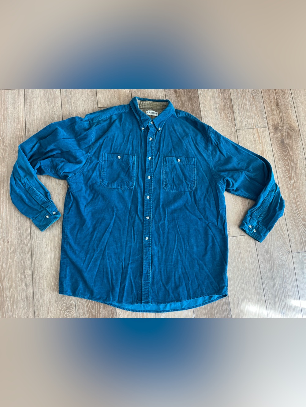 Vintage Merona turquoise blue corduroy long-sleeve button-down shirt Y2K Size L*